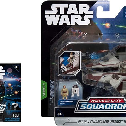 Star Wars Micro Galaxy Squadron OBI-Wan Kenobi's Jedi Interceptor Mystery Bundle - 3-Inch Light Armor Class and Scout Class Vehicles with Accessories