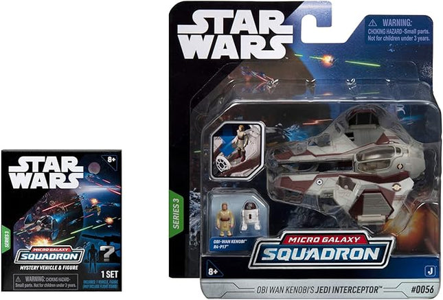 Star Wars Micro Galaxy Squadron OBI-Wan Kenobi's Jedi Interceptor Mystery Bundle - 3-Inch Light Armor Class and Scout Class Vehicles with Accessories