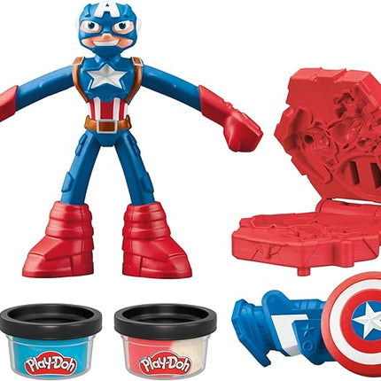 Play-Doh Marvel Captain America Stamping Shield with Bendy Action Figure, Imagination Toys for 4 Year Old Boys and Girls and Up
