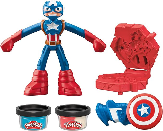 Play-Doh Marvel Captain America Stamping Shield with Bendy Action Figure, Imagination Toys for 4 Year Old Boys and Girls and Up