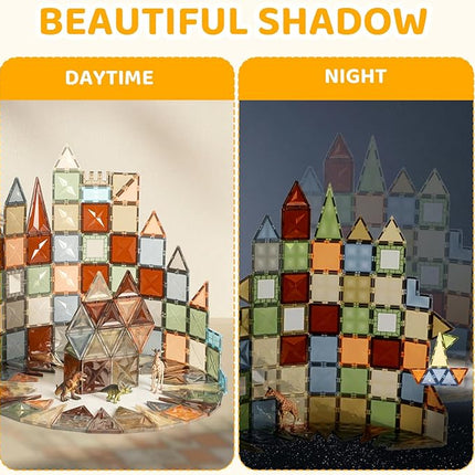 120 PCS Magnetic Tiles, Diamond Magnet Tiles with 2 Cars Magnetic Blocks STEM Toys 3D Kids Preschool Educational Sensory Toys Gift for Toddlers Kids Boys Ages 3 4 5 6 7 8 9+ Year Old