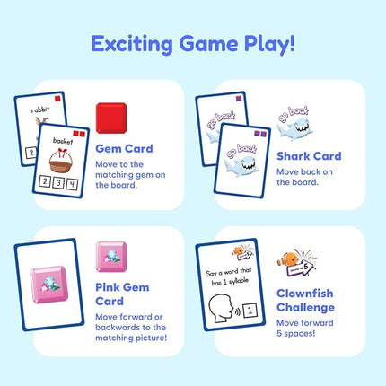 The Fidget Game SquishyLand in Rainbow Reef - Educational & Phonics Learning Activities for Children in Pre-K to 2nd Grade - Mochi Squishy Toys Set with Board Game (2-6 Players) & Card Packs Included