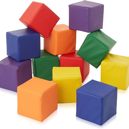 Casafield Toddler Foam Building Blocks (12-Piece Set), 5.5" x 5.5" Soft Play Colorful Kids Stacking Cubes for Daycare, Nursery, Preschool