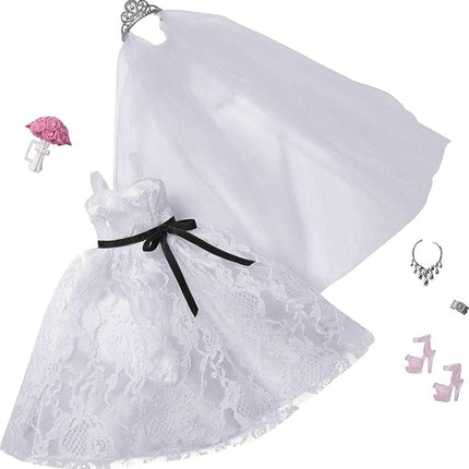 Barbie Fashion & Accessories Pack, Bridal Outfit Doll with Wedding Dress, Veil, Shoes, Necklace, Bracelet & Bouquet