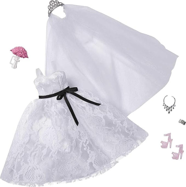 Barbie Fashion & Accessories Pack, Bridal Outfit Doll with Wedding Dress, Veil, Shoes, Necklace, Bracelet & Bouquet