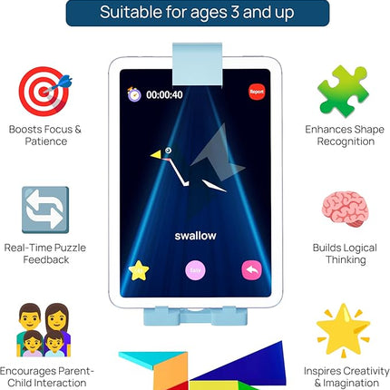 Qxtamo® Innovative AR Tangrams Puzzles Games, 1000+ Animated Sensory Toys, Family Travel Learning Education STEM Toys Birthday Gift Party Favors for Kids Children Boys Girls Teens, Ages 3+ Year Old