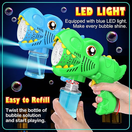 Kids Bubble Gun 2 Pack Dino Bubble Machine Gun for Toddlers with 4 Solutions Automatic 13-Hole Bubbles for Kids Blower Maker Easter Basket Essentials Stocking Stuffers Gift Party Favors for Boys Girls