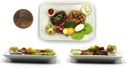 Lovely Mixed 5 Assorted Hawaiian Grilled, Steak, with Appetizer Dish Dollhouse Miniature Food, Tiny Food for Collectibles, Compatible with Barbie Dollhouse and Diorama Scale 1:6, 1/6