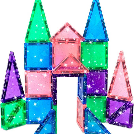 CreateOn Crayola Mini Magnetic PIP-Tiles, Building Set for Kids, Magnetic Building Toys for Kids, STEM Travel Toys for Boys and Girls Ages 3+, 24-Piece Set (Glitter)