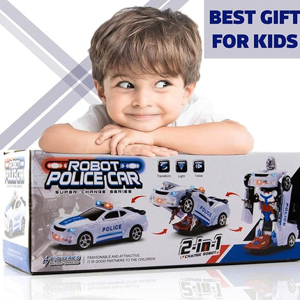 Toysery Transforming Robot Police Car Toy with Lights - Smart Police Car to Robot Toy for Kids and Toddlers, Bump and Go Action, Perfect for Boys Ages 3-5