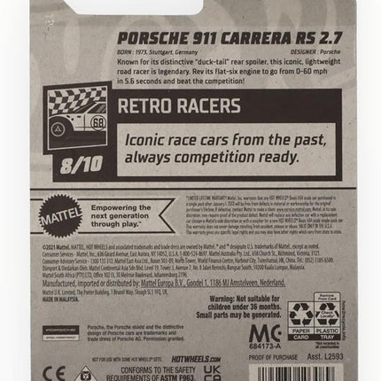 Hot Wheels Porsche 911 Carrera RS 2.7, Retro Racers 8/10 [White]