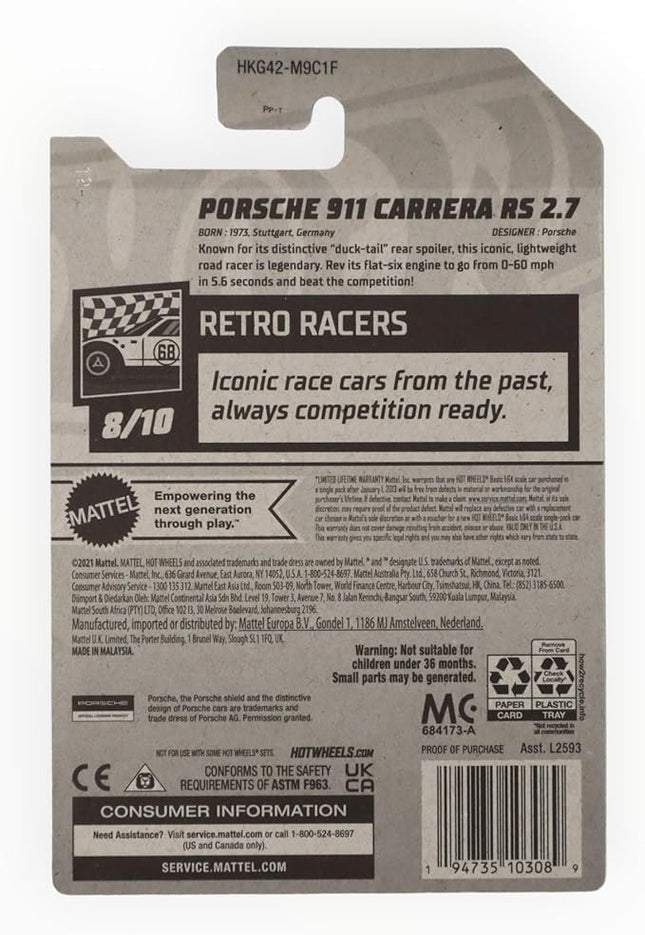 Hot Wheels Porsche 911 Carrera RS 2.7, Retro Racers 8/10 [White]