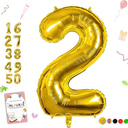 Smlpuame 40 inch Number Balloon 0-9 Gold Large Number 2 Balloons,Digital Balloons for Birthday Party Celebration Decorations Supplies, Helium Foil Number Balloons for Wedding Anniversary