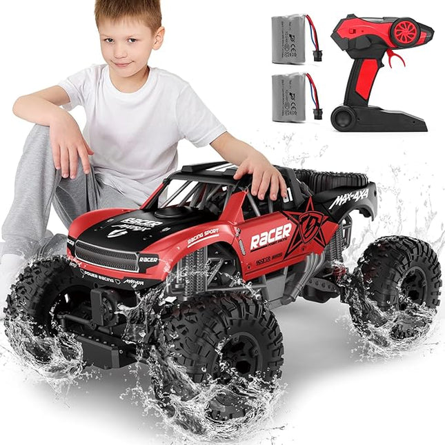 RC Trucks 4x4 Offroad Waterproof - 1:12 Scale Large Amphibious Remote Control Car, Dual Motors Crawler Vehicle, Monster Truck Toys with 2 Rechargeable Batteries, Best Gift for Kids Adults