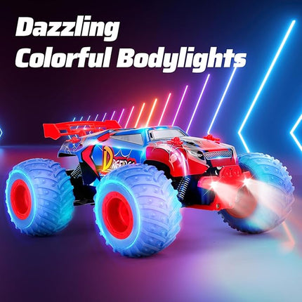 1:18 Spider Remote Control Car for Boys Age 6-12, 20Mph All Terrian Remote Control Monster Truck with Colorful Bodylight, Headlight and High Torque Motor, Birthday Toy Gift for RC Beginners