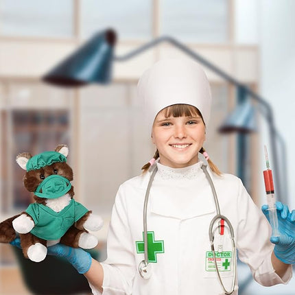 DolliBu Brown Cat Doctor Plush Toy - Super Soft Cat Doctor Stuffed Animal Dress Up with Cute Uniform and Cap Outfit - Fluffy Toy Plush Gift for Doctor, Nurse, Surgeon, Dentist - 7 Inch