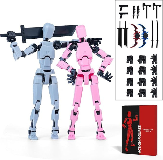 Action Figure Set, Model 13 Action Figure Multi-Jointed Movable,Gift Box Packaging, a Great for Loved Ones and Friends. (Pink + Grey)