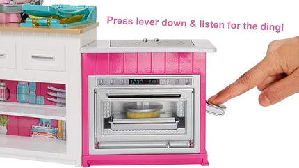 Barbie Kitchen Playset with Doll, Lights & Sounds, Food Molds, 5 Dough Colors and 20+ Accessories