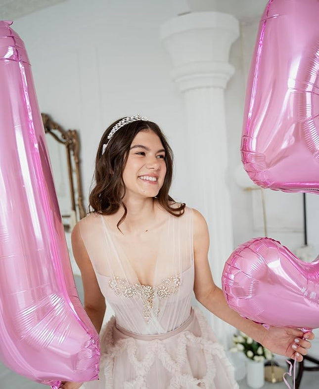 Smlpuame Pastel Pink 5 Balloons, 40 Inch Large Light Pink Foil Number Balloons 0-10, Self-Sealing 5th Birthday Balloon for Girls Women Anniversary Baby Shower Princess Party Decorations Supplies