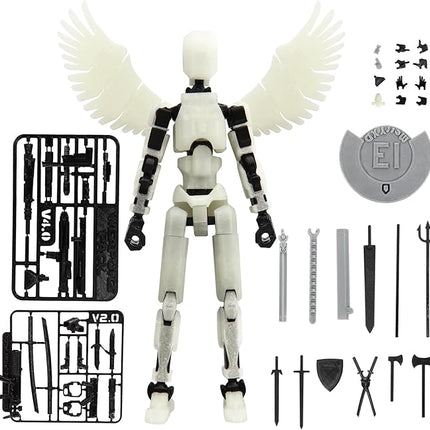 MerryXD T13 3D Action Figure,Assembly Completed Dummy Nova Titan Lucky 13 Action Figure 3D Printed Multi-Jointed Movable Toy Grow in The Dark White