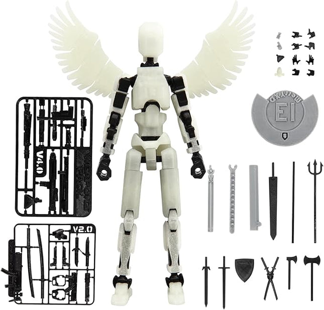 MerryXD T13 3D Action Figure,Assembly Completed Dummy Nova Titan Lucky 13 Action Figure 3D Printed Multi-Jointed Movable Toy Grow in The Dark White