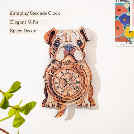 3D Wooden Puzzles for Adults Bulldog Clock - Model Building Kit ‌‌Wall Clock Puzzle Creative Craft Gift Home Deco for DIY Enthusiasts, Brain Teaser Building Set Birthday Gifts