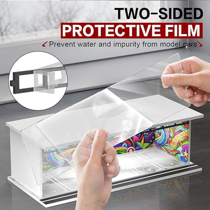 1/64 Scale Diecast Display Case for Hot Wheels Matchbox Cars, Toy Car Model Mini Garage with LED Light and Acrylic Cover, Stackable Parking Lot Diorama Storage for Collection Present