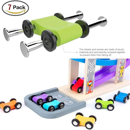 Wood City Toddler Toys for 1 2 3 Years Old, Wooden Car Ramp Racer Toy Vehicle Set with 7 Mini Cars & Race Tracks, Montessori Toys Craft Gift for Toddlers Boys and Girls