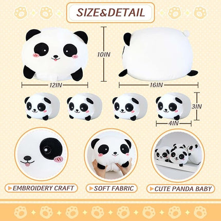 Cute Panda Stuffed Animal - 16 Inches with Four Panda Babies, Super Soft Plush Toy Pillow for Kids