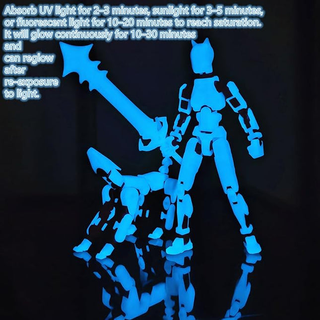 T13 Action Figures (Grow in The Dark Blue) Titan 13 Action Figures T13 3D Action Figure Set Already Assembled Dummy 13 Nova T-13 Robot 3D Printed Multi-Jointed Movable Toy (Blue Red + Dog)
