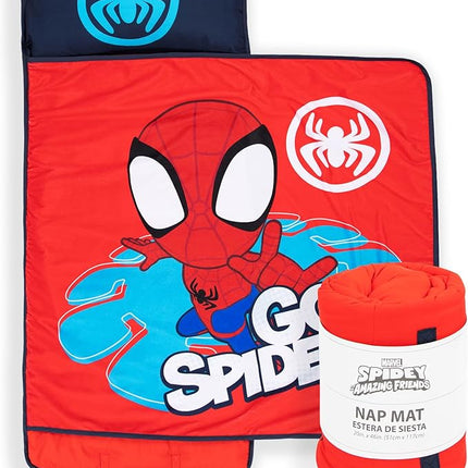 Jay Franco Kids Nap Mat with Embedded Pillow & Blanket – Soft 46"x20" Microfiber Sleeping Bag with Name Tag & Handle