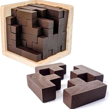 Wooden Brain Teaser Puzzle Cube Stress Relief Toys for Kids Adults Wooden Puzzles T-Shaped Jigsaw Logic Puzzle Educational Toy for Children Teenagers by AHYUAN (Coffee)