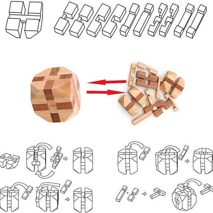 VolksRose 12pcs Wooden Brain Teaser Puzzles, IQ Challenge Puzzle Games, Logic Smart Mind Puzzle Box Lock Toy Removing Assembling 3D Small Puzzle Gift Set for Adults Teenagers Kids, 1.8inch 4.5cm