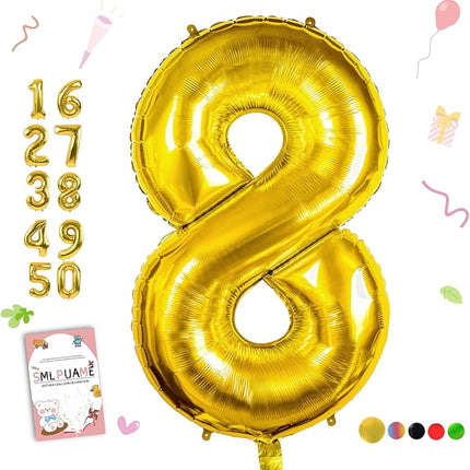 Smlpuame 40 inch Number Balloon 0-9 Gold Large Number 8 Balloons,Digital Balloons for Birthday Party Celebration Decorations Supplies, Helium Foil Number Balloons for Wedding Anniversary