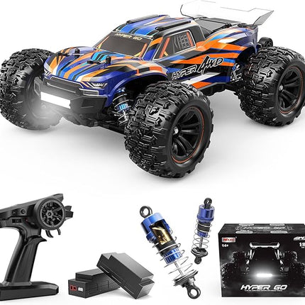 HYPER GO H16DR 1:16 Scale Ready to Run Fast Remote Control Car, High Speed Jump RC Monster Truck, Off Road RC Cars, 4WD All Terrain RTR RC Truck with 2 LiPo Batteries for Boys and Adults