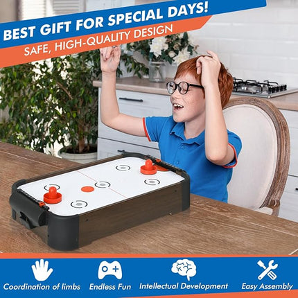 Table Top Air Hockey Table for Kids, 32” Mini Tabletop Air Hockey Game w/Electric Motor Fan, 2 Pushers and 2 Air Hockey Pucks, Great for Playing on The Floor, Tabletop