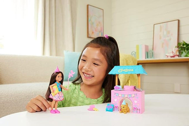 Barbie Family & Friends Club Chelsea Surprise Birthday Party Playset with Chelsea Small Doll (Brunette), Transforming Doghouse & 10+ Accessories
