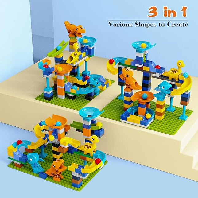 Marble Run Building Blocks, Dinosaurs Marble Track Toy Classic Large Bricks for 3 4 5 6 7 + Year Old Boys Girls Kids, Bricks Compatible with All Major Brands