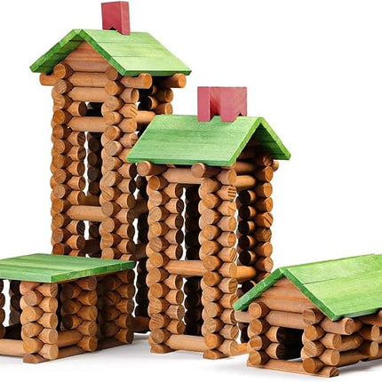 SainSmart Jr. 450 PCS Wooden Log Cabin Set Building House Toy for Toddlers, Classic STEM Construction Kit with Colorful Wood Logs Blocks for 3+ Years Old