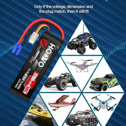 HOOVO 3S 11.1V LiPo Battery 7200mAh 100C RC Battery Softcase EC5 Plug for 1/10 & 1/8 Scale Vehicles VXL RC Cars Boats Planes Drones.