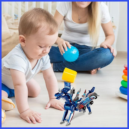 2-in-1 Collision Transformation Dinosaur Car Toy |Magnetic Cars Convertible Robot Toys|DinosaurToys for Kids 3-12 Ideal Christmas Birthday Gift for Boys (Blue)