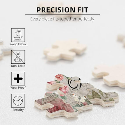 Christian Jigsaw Puzzles 500 Pieces for Adults, Trust in The Lord Bible Quote with Roses & Sheet Music, Religious Wooden Puzzle for Stress Relief, Faith-Based Gift & Wall Decor