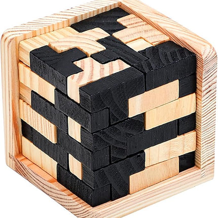 Wooden Brain Teaser Puzzle Cube Easter Basket Stuffers Wooden Puzzles T-Shaped Jigsaw Logic Puzzle Educational Toy for Kids and Adults by AHYUAN (Black and Natural)