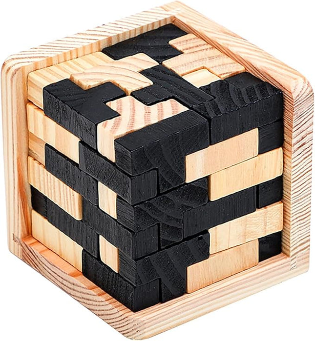 Wooden Brain Teaser Puzzle Cube Easter Basket Stuffers Wooden Puzzles T-Shaped Jigsaw Logic Puzzle Educational Toy for Kids and Adults by AHYUAN (Black and Natural)