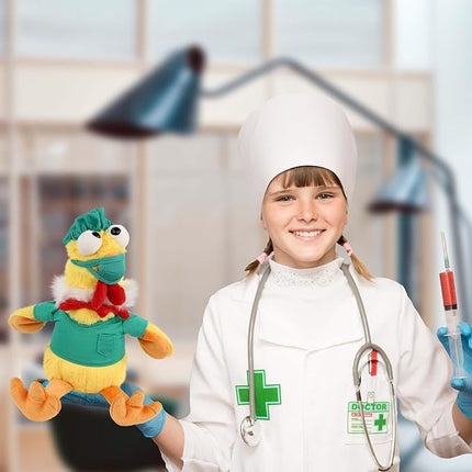 DolliBu Yellow Rooster Doctor Plush Toy - Super Soft Rooster Doctor Stuffed Animal Dress Up with Cute Scrub Uniform and Cap Outfit - Gift with Personalization - 10.5 Inches