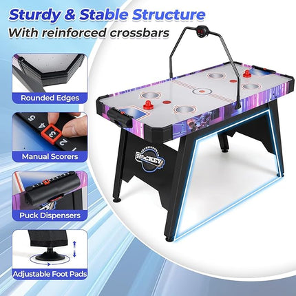 GYMAX Air Hockey Table, 56 Inch Air Hockey Arcade Game Table with Powerful 12V Motor and LED Digital Scoreboard, Includes 2 Pushers and 2 Pucks, for Home, Game Room and Office