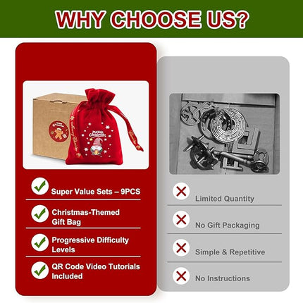 9 PCS Metal Brain Teaser Puzzles Logic Metal Puzzle for Adult Toy Lock Puzzles Gift for AdultsTeenagers (9 PCS Edition X)