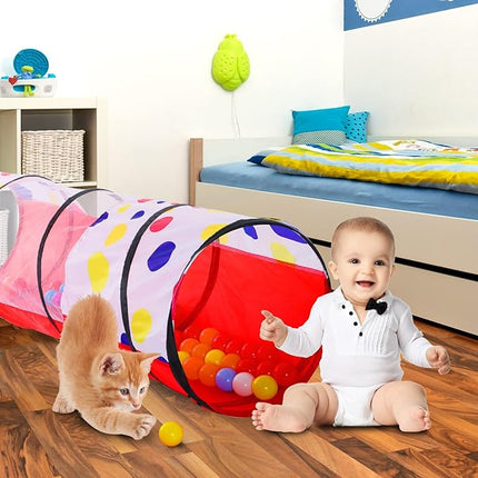 PigPigPen Kids Tunnel for Toddlers,Pop Up Play Tunnel Tent for Babies or Dogs, Indoor & Outdoor Toys for Kids Backyard Playset (Red Spots Play Tunnel)