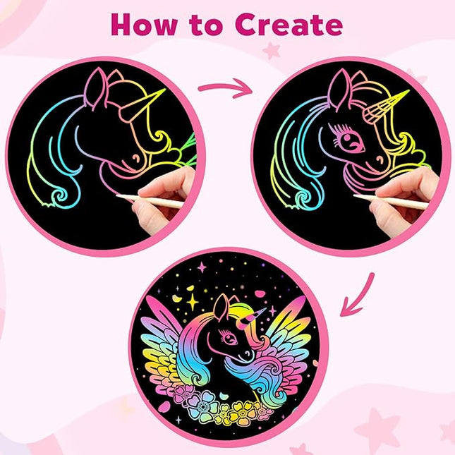 ZMLM Scratch Paper Art-Crafts Gift: 2 Pack Rainbow Notebooks Supplies Toys Easter Basket Stuffers for 3 4 5 6 7 8 9 10 Years Old Girls and Boys Kids Valentine's Day Birthday Party Travel Games (Pink)