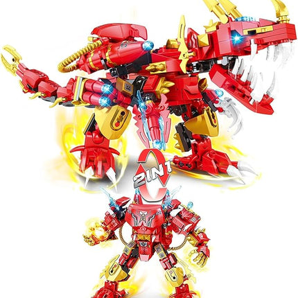 Dinosaur Building Blocks 2 in 1 Transforming Mech, Cpmpatible with Lego Dinosaur Sets, 432 PCS Dinosaur Mech STEM Toys for Boys Ages 6-12, Dinosaur Toy Gift for Christmas & Birthday